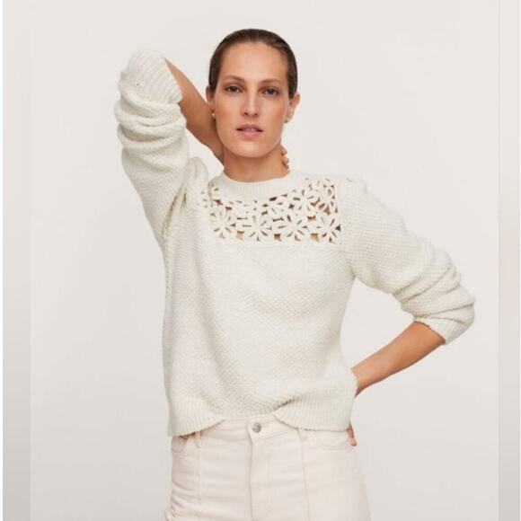 See and Be Seeing Sweaters - See and Be Seeing NWOT Crochet cream/ whit basic crew neck knit sweater sx M